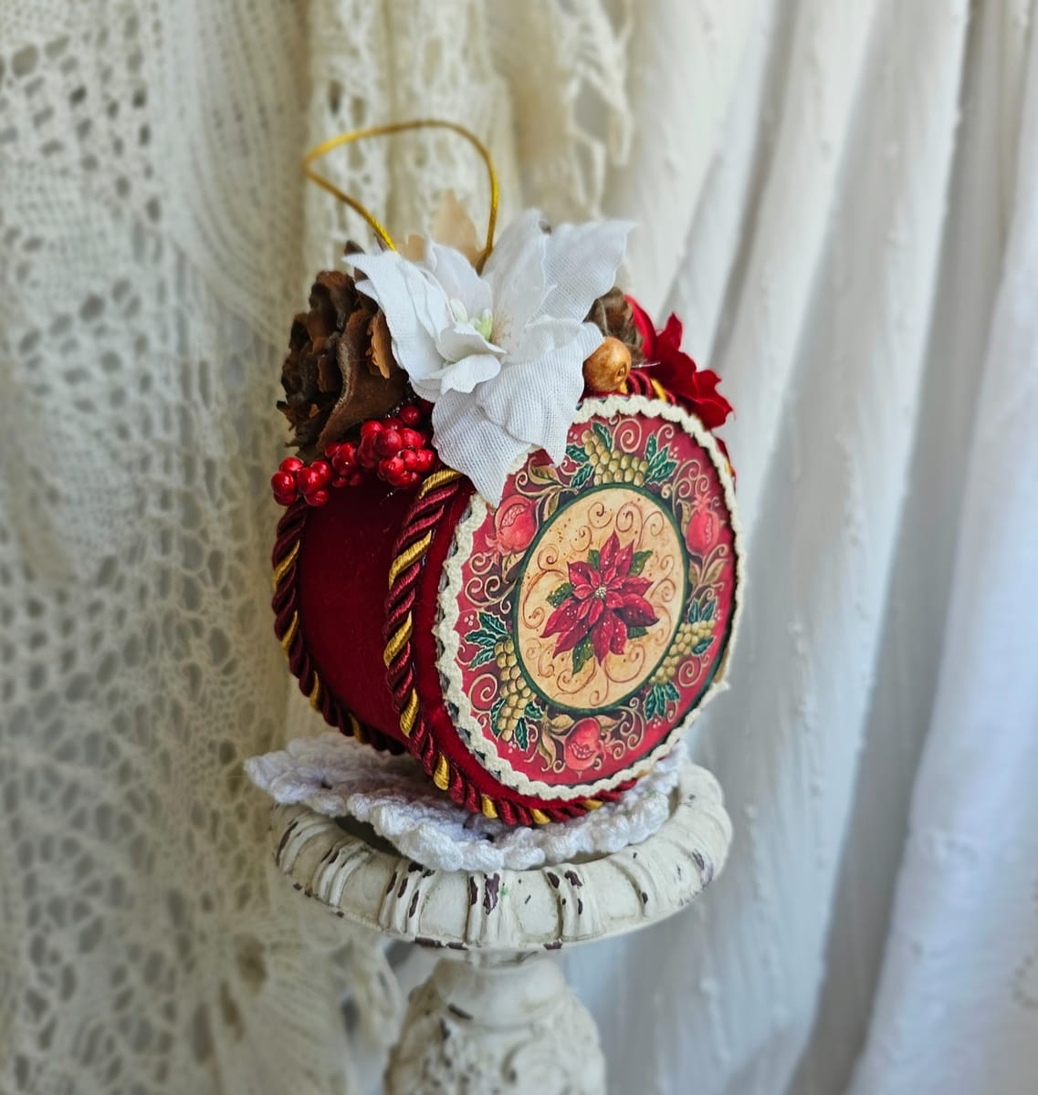 Елочная игрушка Пуансетия ( красная)
