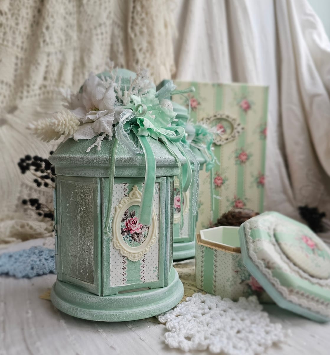 Фонарь greengate Мятные розы